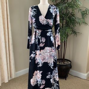 Gianni Bini Long Sleeve Floral Chiffon Wrap Dress